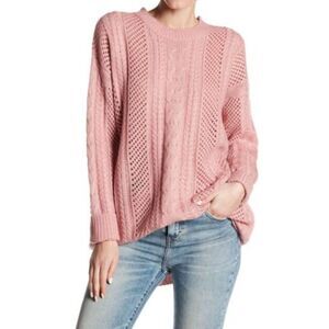 John + Jenn, Cable Knit Tunic Pullover Sweater in Dusty pink, XL
